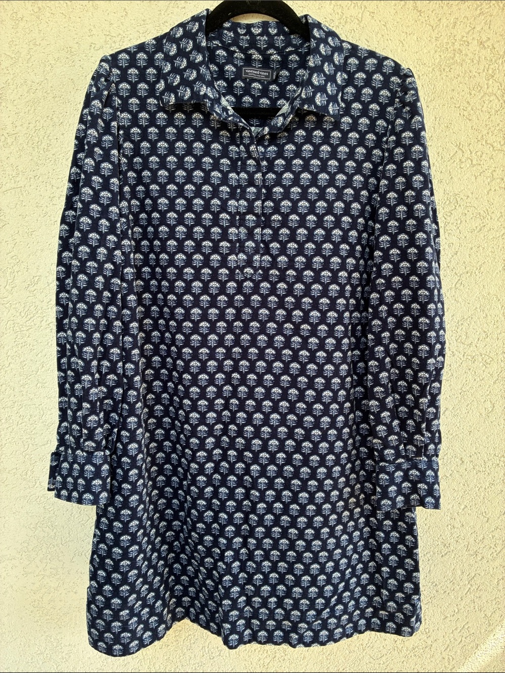 Vineyard Vines navy blue floral corduroy shirt dress